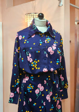 Load image into Gallery viewer, Plus Size late 1960s long sleeve navy floral A-Line